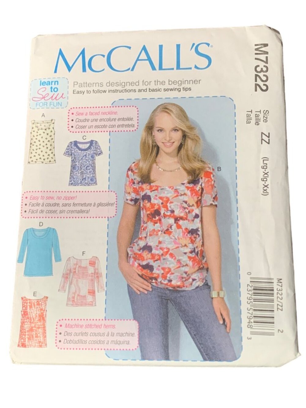 McCalls M7322 Womens Shirt Sewing Pattern Size L-XL-XXL Uncut